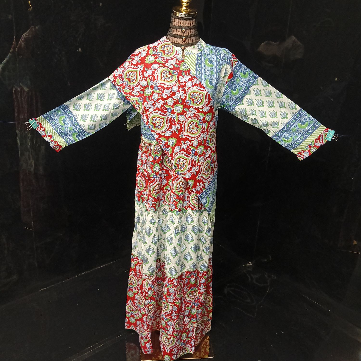 S-M Afifa Printed Cotton Dress 57" Long Jalabiya  With Sheila