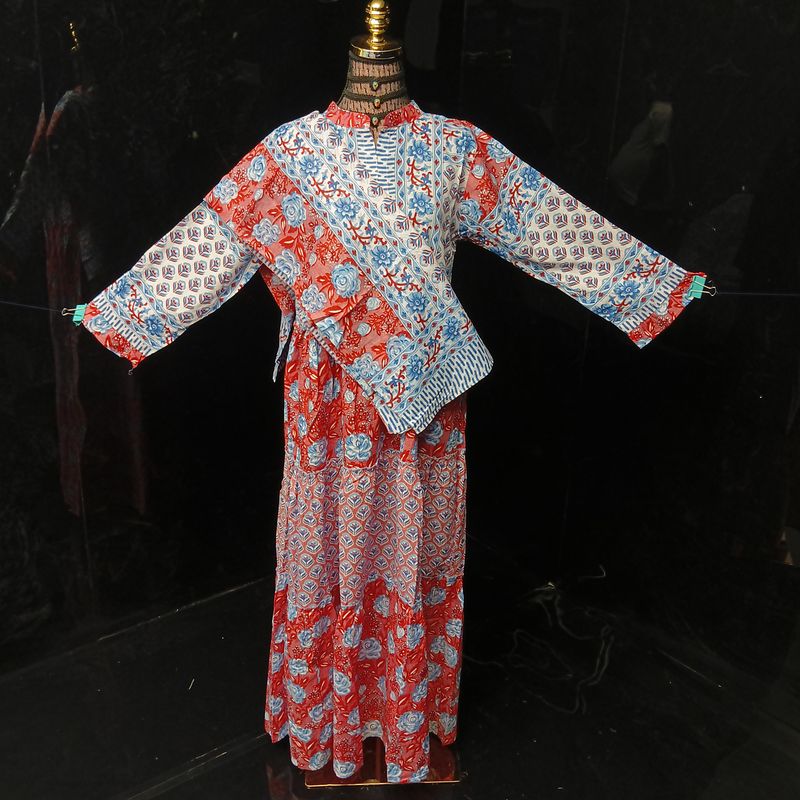 S-M Afifa Printed Cotton Dress 57" Long Jalabiya  With Sheila