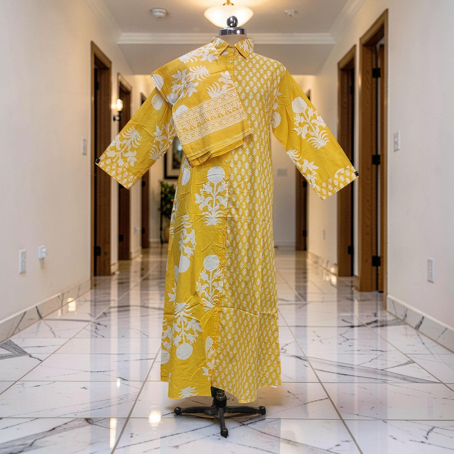 S-M Singapore Printed Cotton Dress 57" Long Jalabiya With Sheila JP