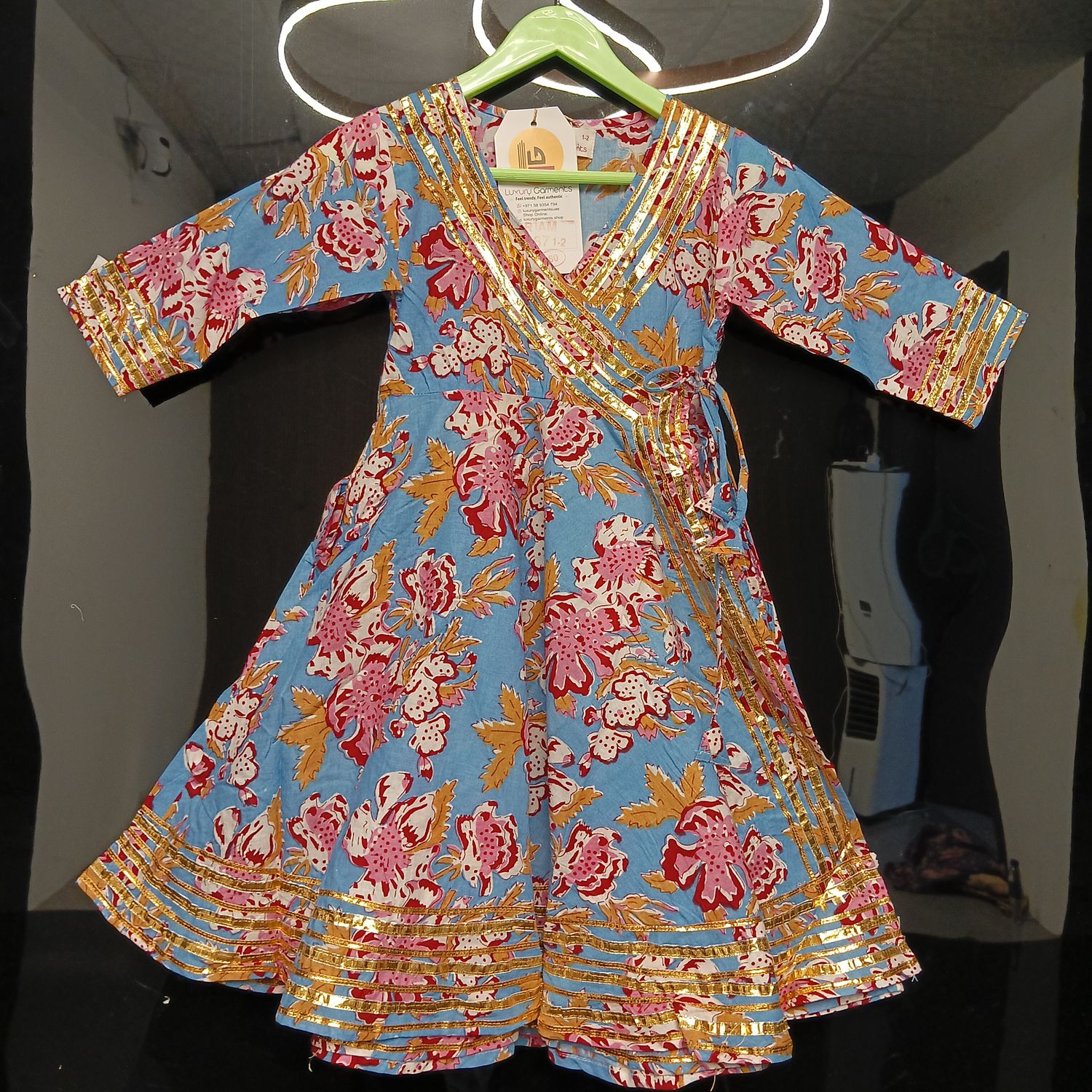 1-2 Year Priam Printed Cotton Girls Dress 26" Long Jalabiya