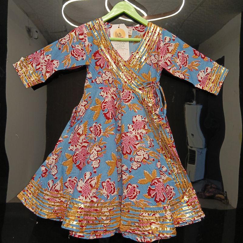 1-2 Year Priam Printed Cotton Girls Dress 26" Long Jalabiya