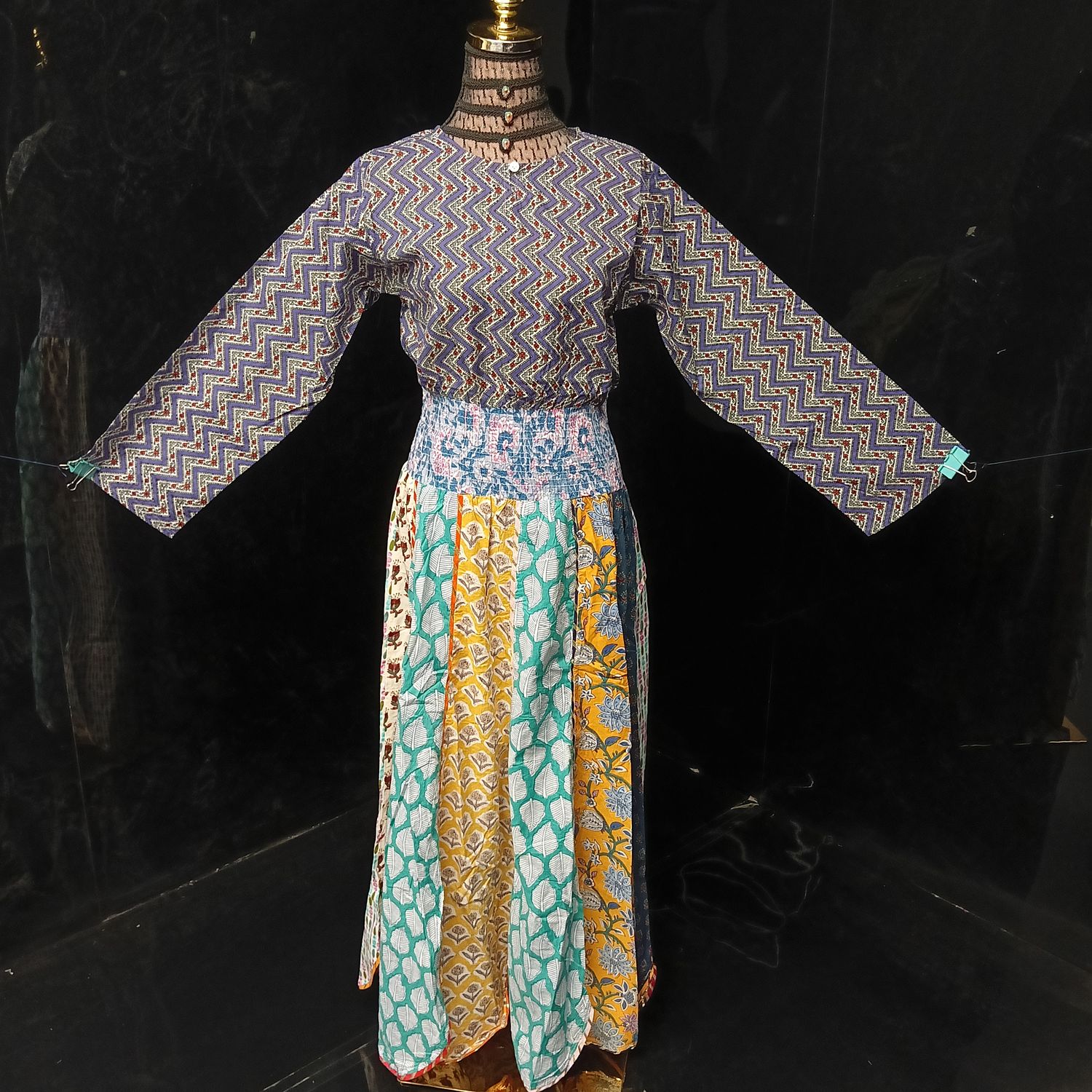 S-M Zayna Printed Cotton Dress 56" Long Jalabiya