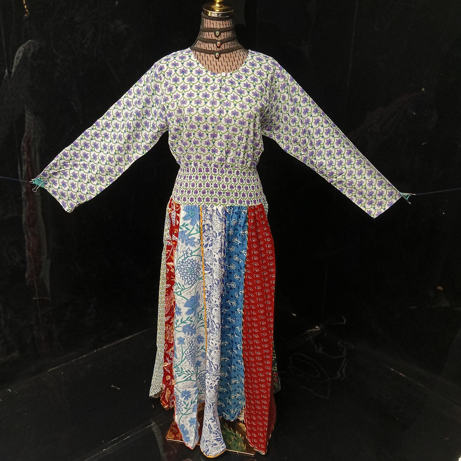 L/XL Zayna Printed Cotton Dress 56" Long Jalabiya