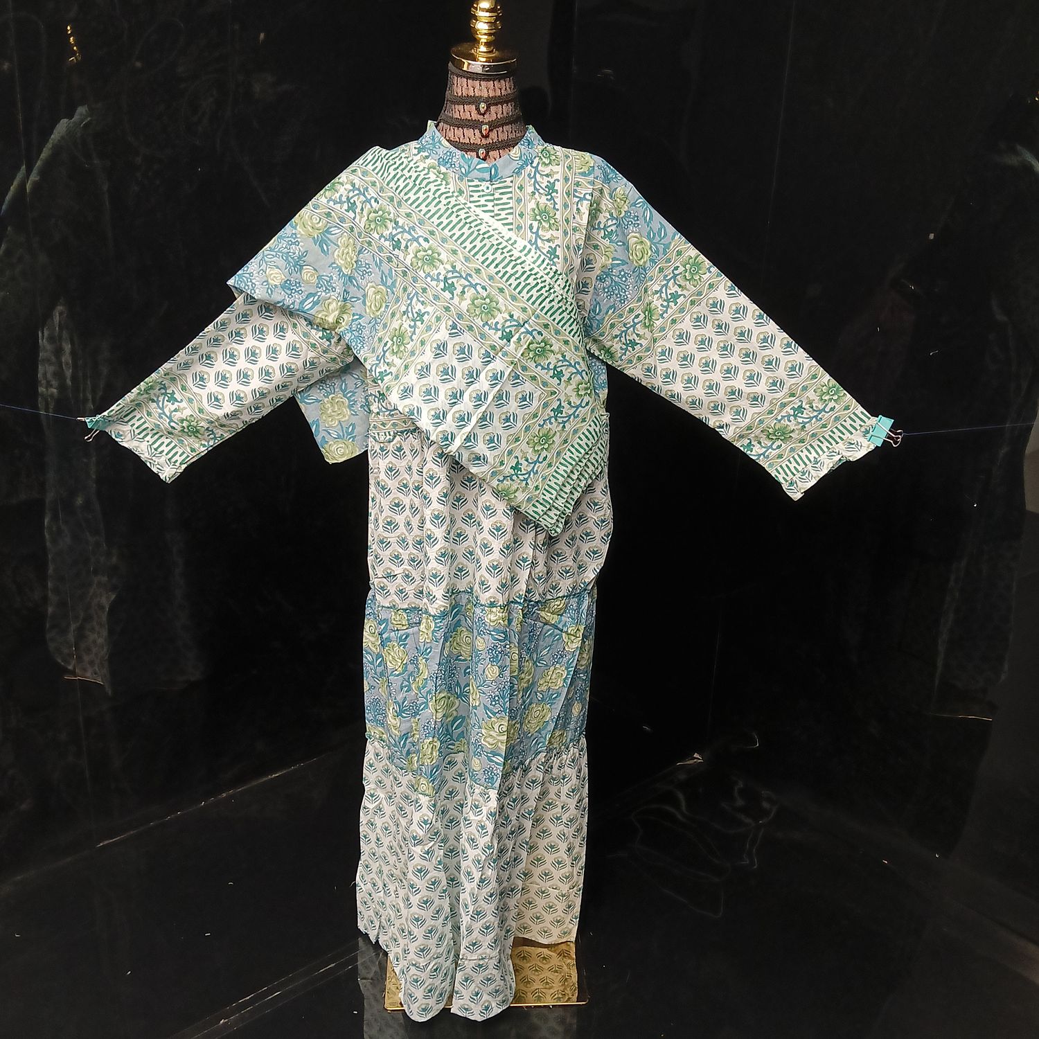 2XL-3XL Afifa Printed Cotton Dress 57" Long Jalabiya  With Sheila