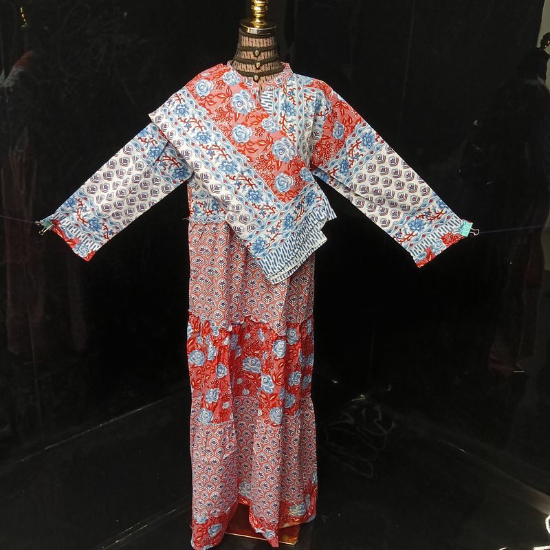 L/XL Afifa Printed Cotton Dress 57" Long Jalabiya  With Sheila