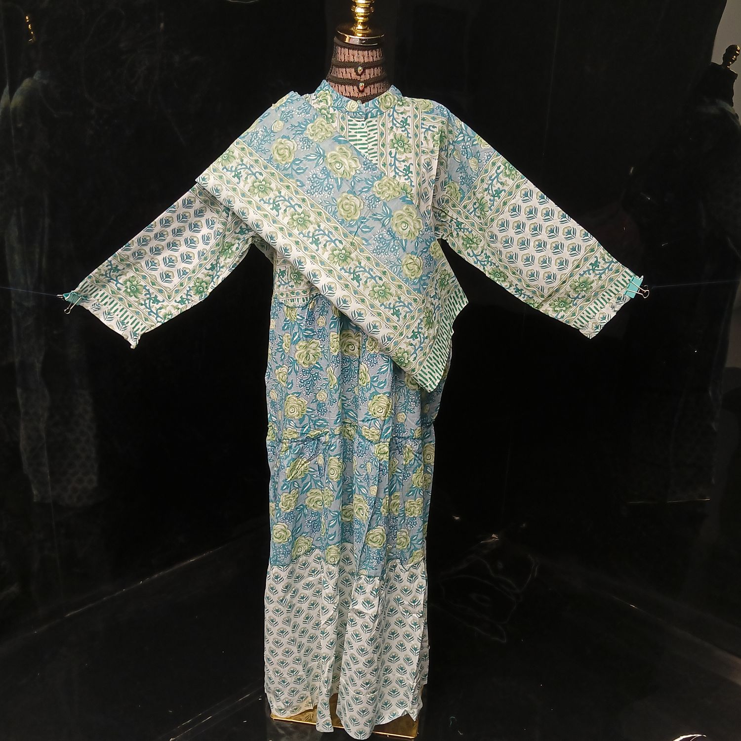 2XL-3XL Afifa Printed Cotton Dress 57" Long Jalabiya  With Sheila