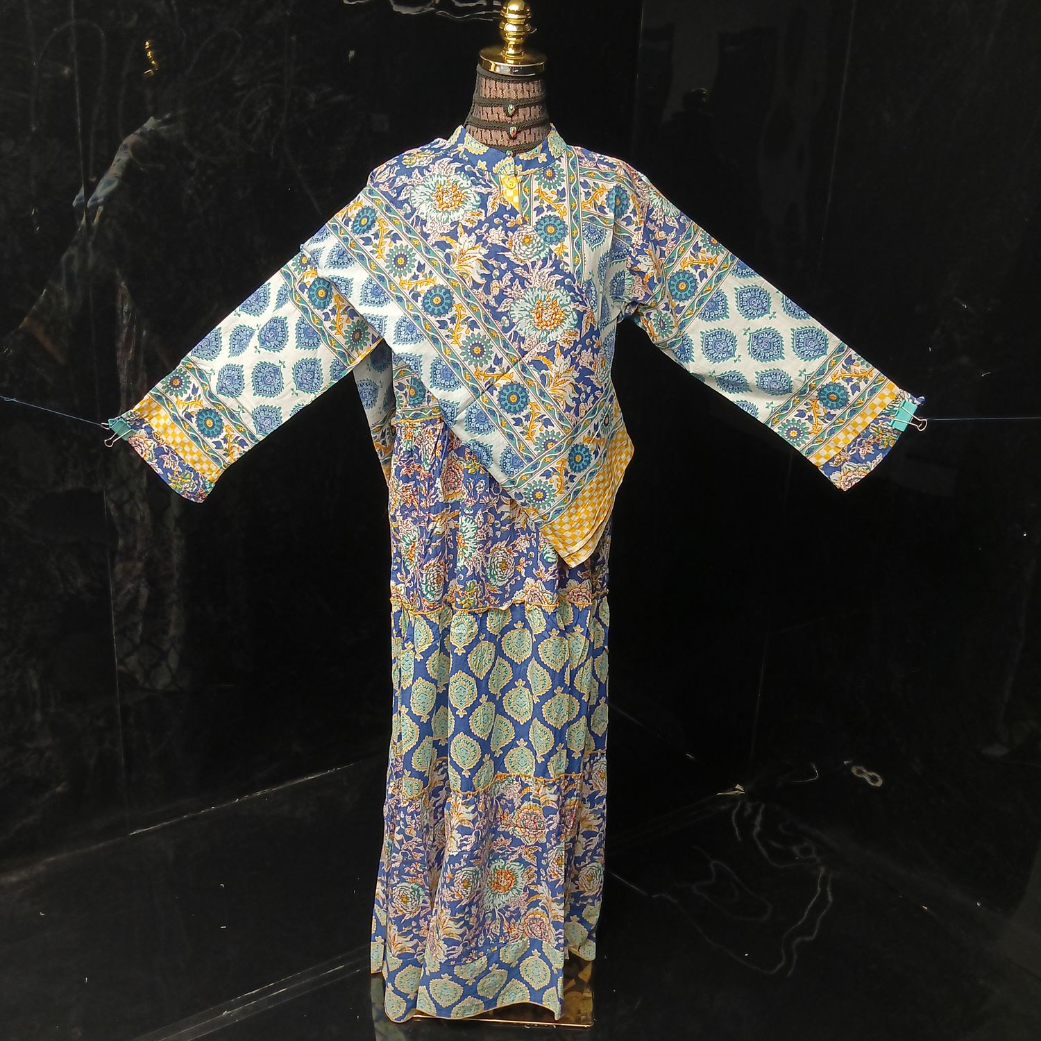 L/XL Afifa Printed Cotton Dress 57" Long Jalabiya  With Sheila