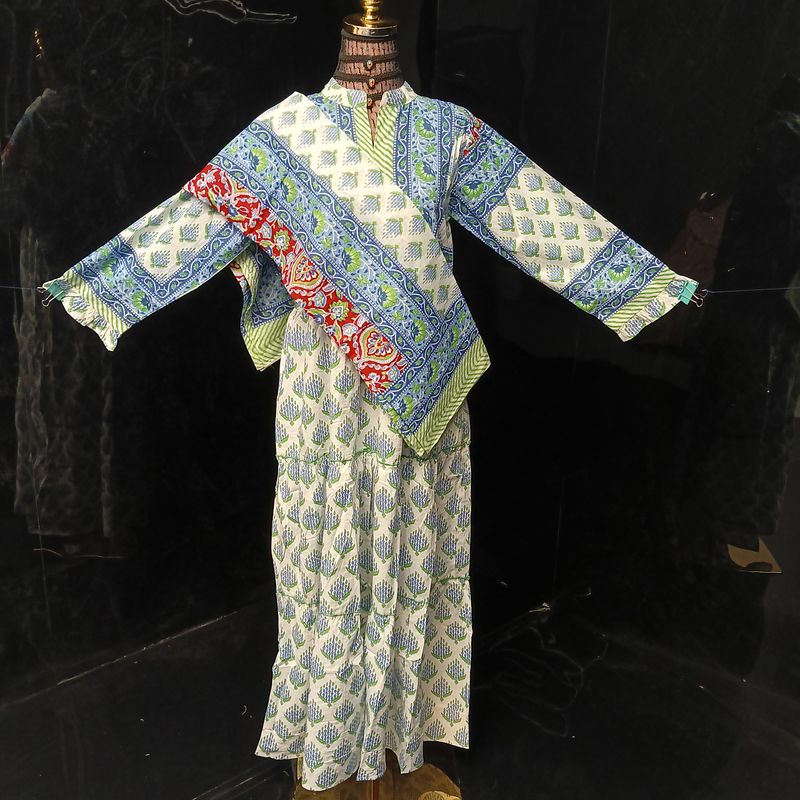 XS-S Afifa Printed Cotton Dress 54" Long Jalabiya  With Sheila