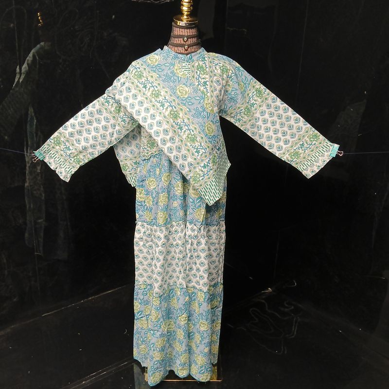 S-M Afifa Printed Cotton Dress 57" Long Jalabiya  With Sheila