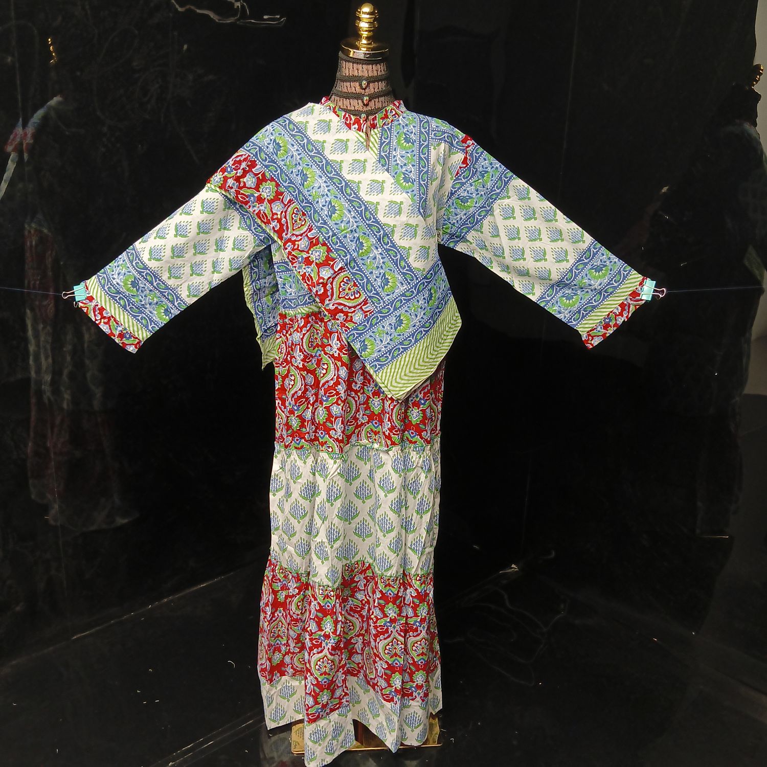 S-M Afifa Printed Cotton Dress 57" Long Jalabiya  With Sheila