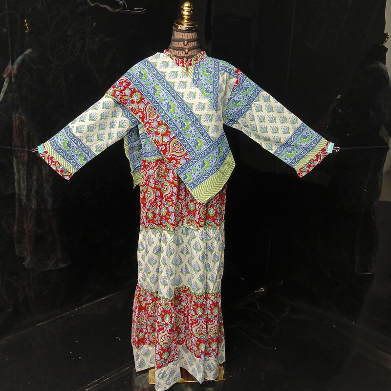 S-M Afifa Printed Cotton Dress 57" Long Jalabiya  With Sheila