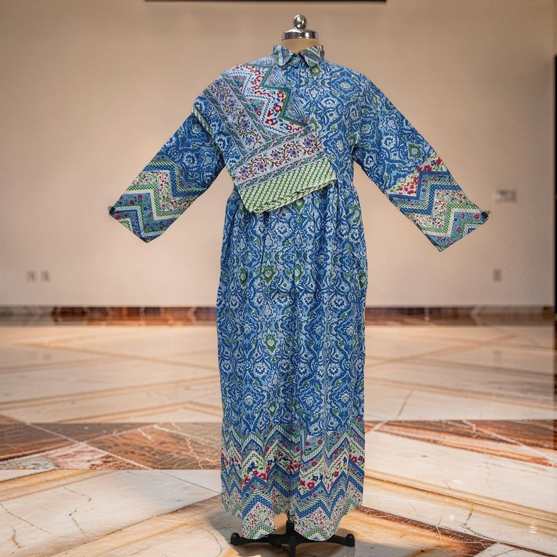 L-XL Ana Printed Cotton Dress 57" Long Jalabiya With Sheila JP
