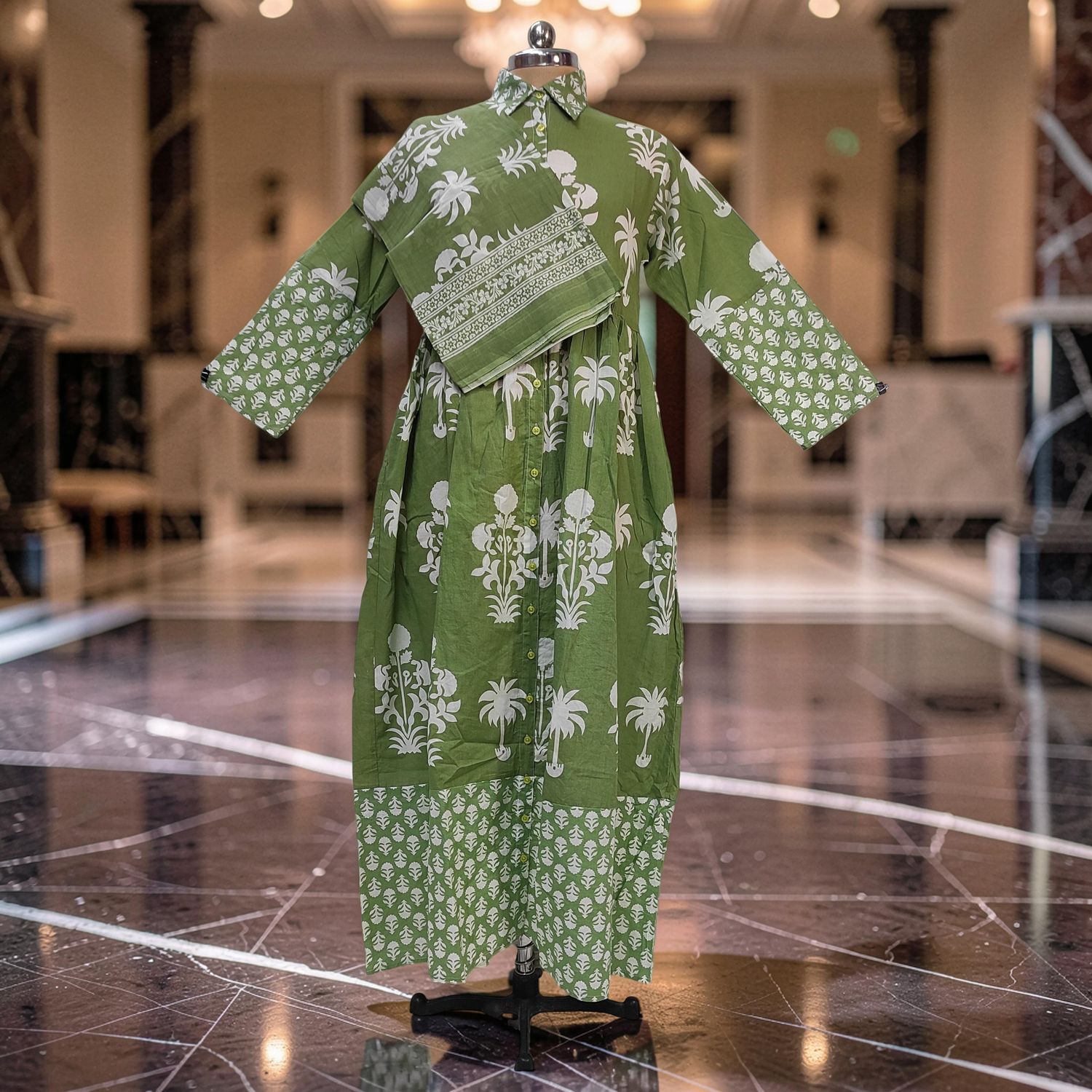 L-XL Ana Printed Cotton Dress 57" Long Jalabiya With Sheila JP