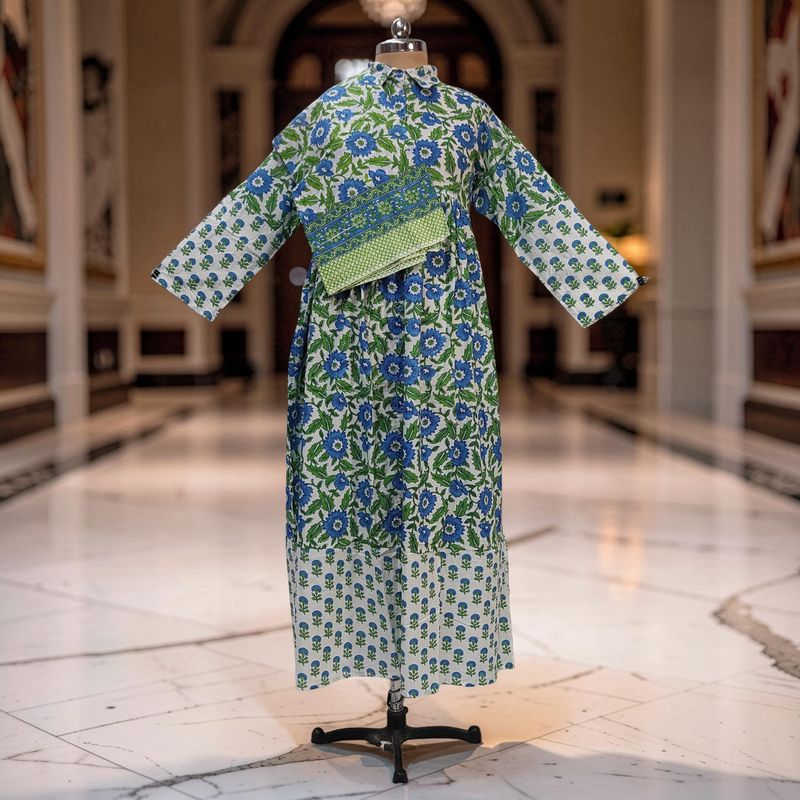 L-XL Ana Printed Cotton Dress 57" Long Jalabiya With Sheila JP