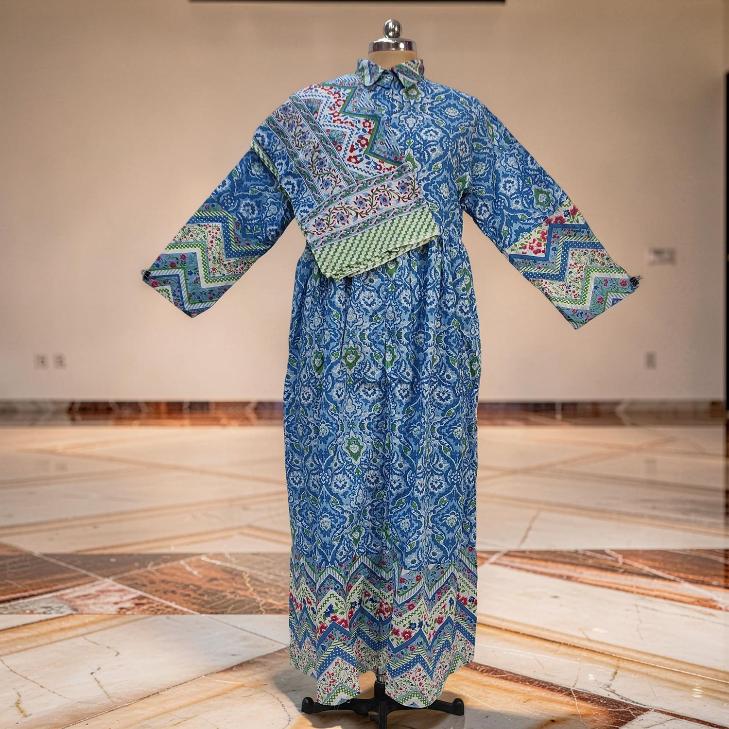 XS-S Ana Printed Cotton Dress 54" Long Jalabiya With Sheila JP