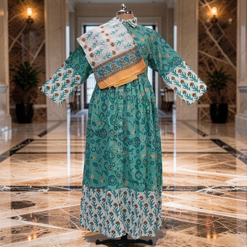 XS-S Ana Printed Cotton Dress 54" Long Jalabiya With Sheila JP