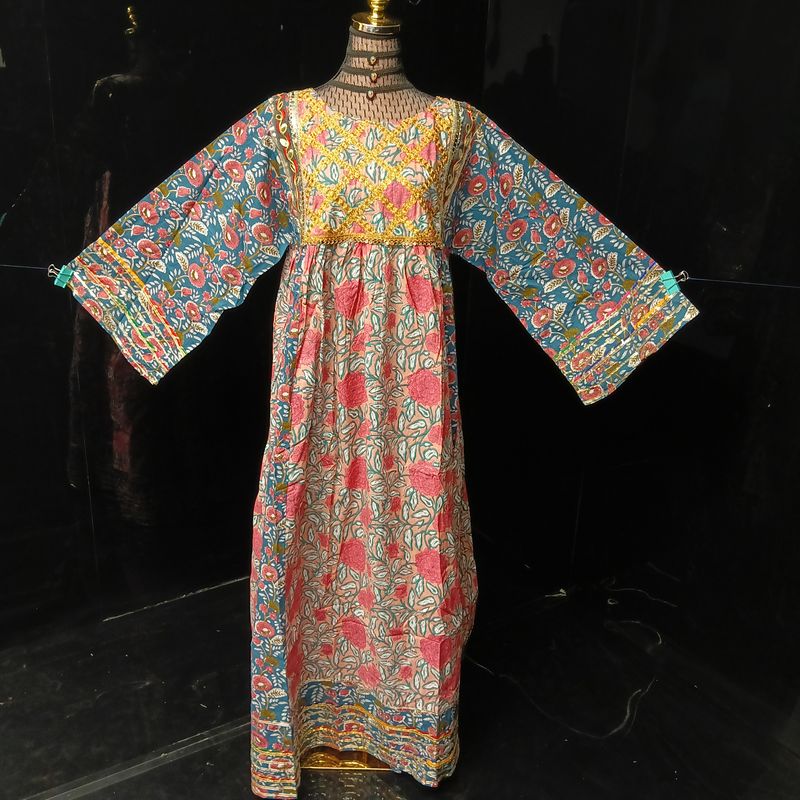 L-XL Banjara Printed Cotton Dress 57" Long Jalabiya