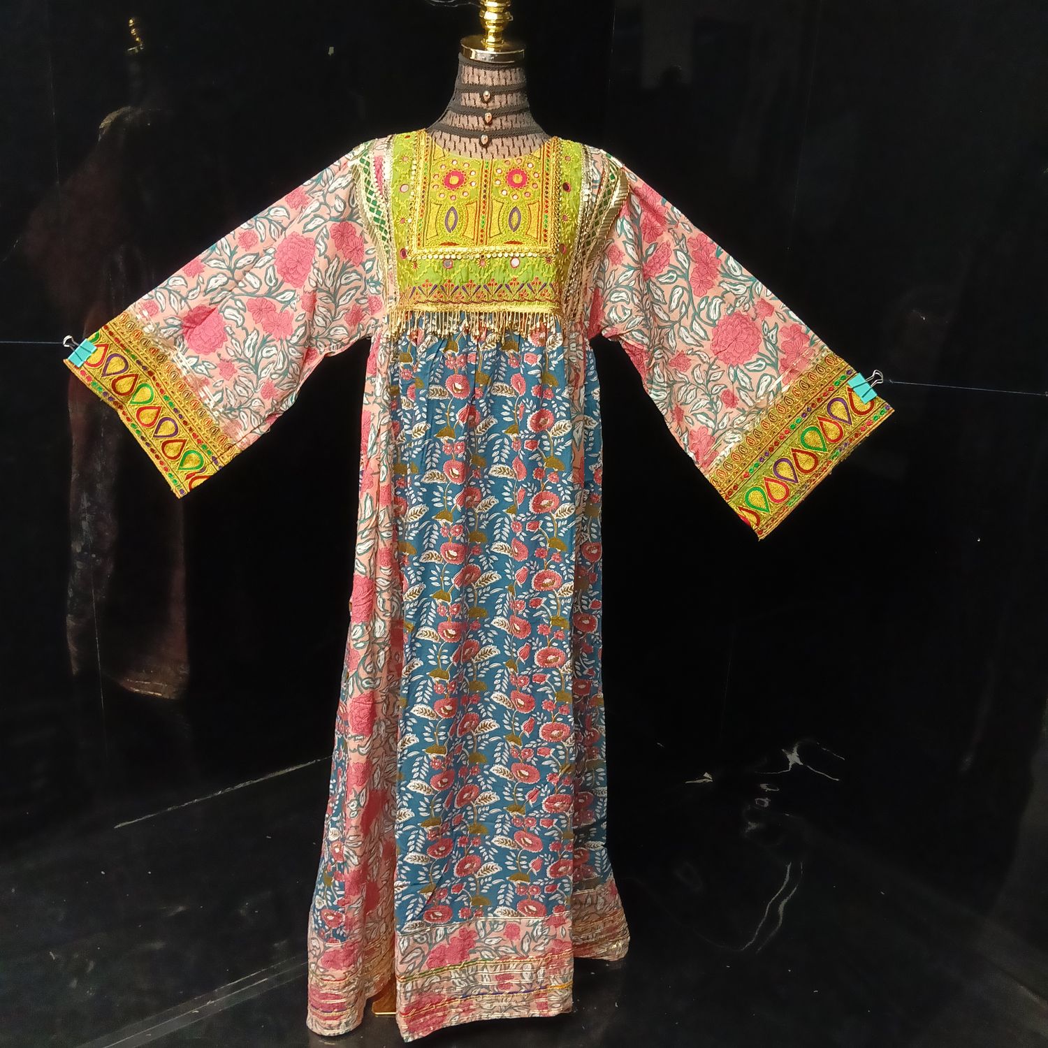 L-XL Banjara Printed Cotton Dress 57" Long Jalabiya