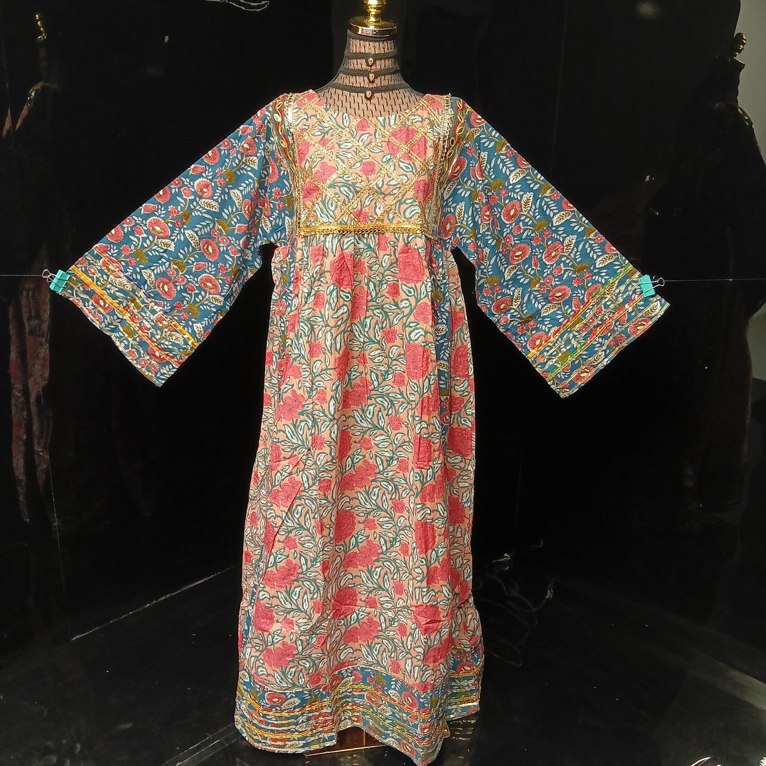L-XL Banjara Printed Cotton Dress 57" Long Jalabiya