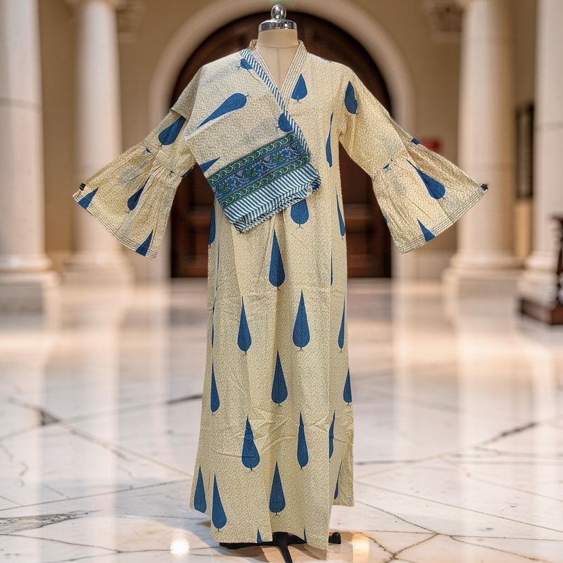 L-XL Reya Printed Cotton Dress 57" Long Jalabiya With Sheila JP