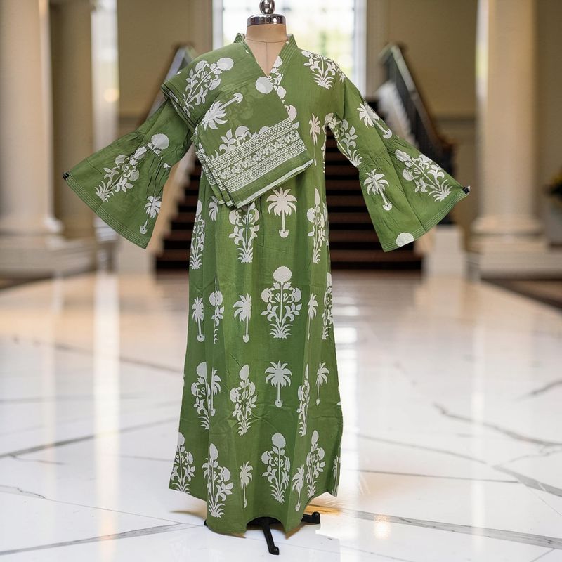 L-XL Reya Printed Cotton Dress 57" Long Jalabiya With Sheila JP