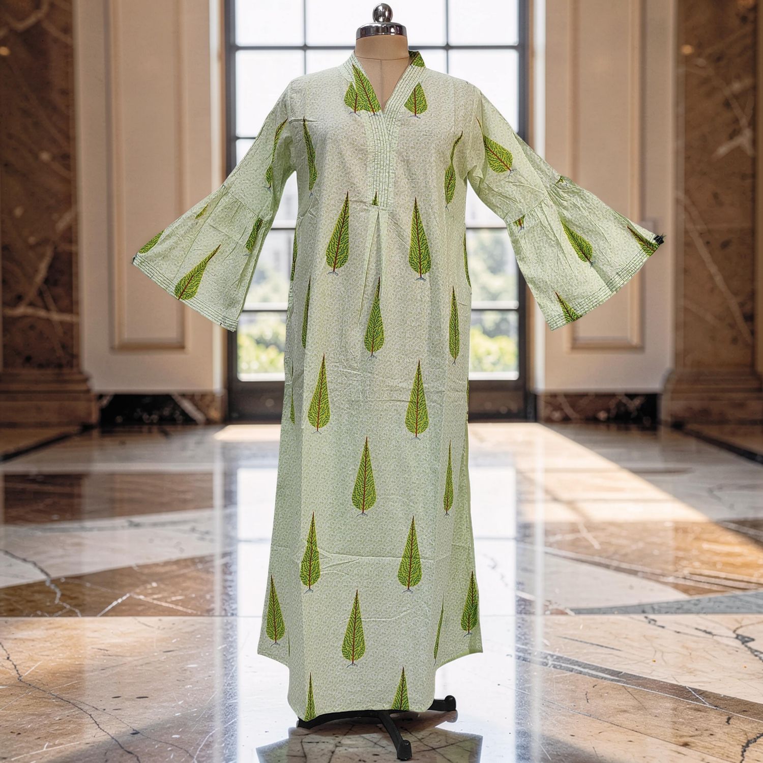 L-XL Reya Printed Cotton Dress 57" Long Jalabiya JP