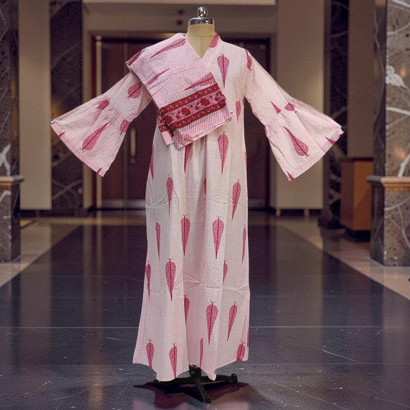 2XL-3XL Reya Printed Cotton Dress 57" Long Jalabiya With Sheila JP