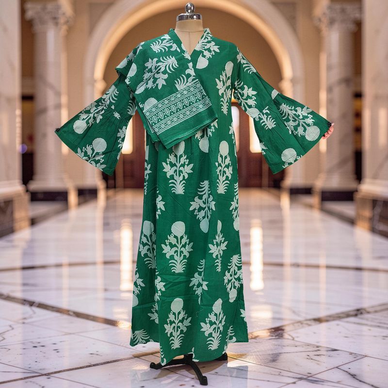 L-XL Reya Printed Cotton Dress 57" Long Jalabiya With Sheila JP