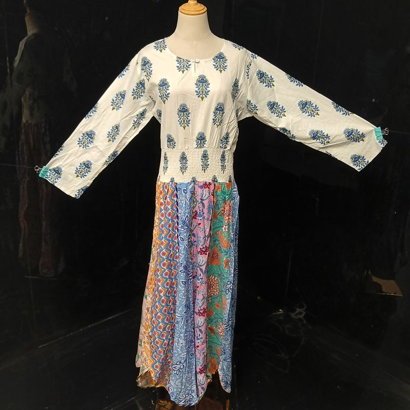 L/XL Zayna Printed Cotton Dress 56" Long Jalabiya