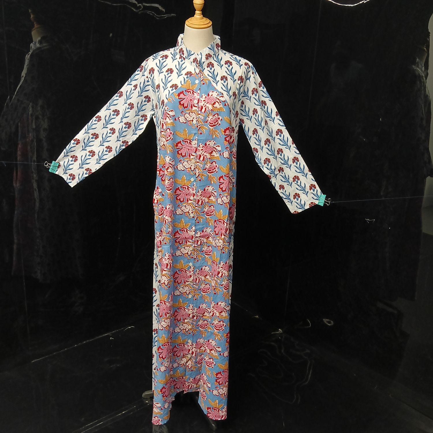 S-M Honey Printed Cotton Dress 57" Long Jalabiya With Sheila