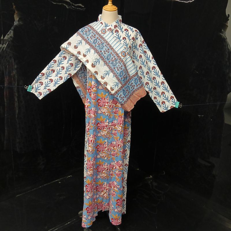 L-XL Honey Printed Cotton Dress 57" Long Jalabiya With Sheila