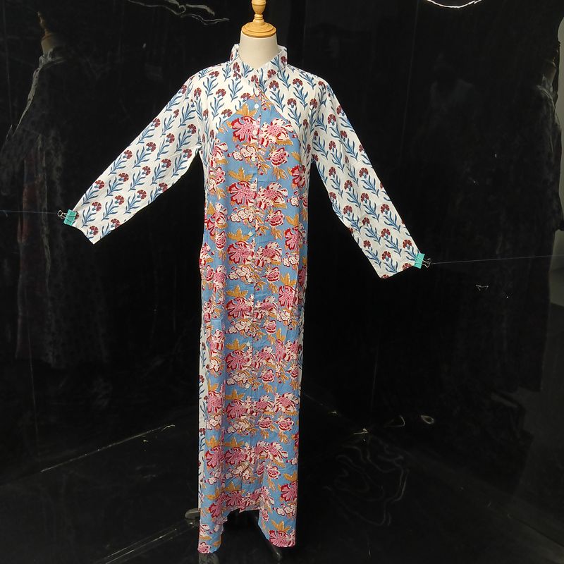 L-XL Honey Printed Cotton Dress 57" Long Jalabiya With Sheila
