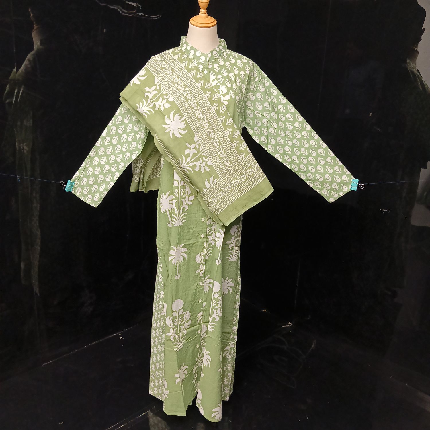 S-M Honey Printed Cotton Dress 57" Long Jalabiya With Sheila