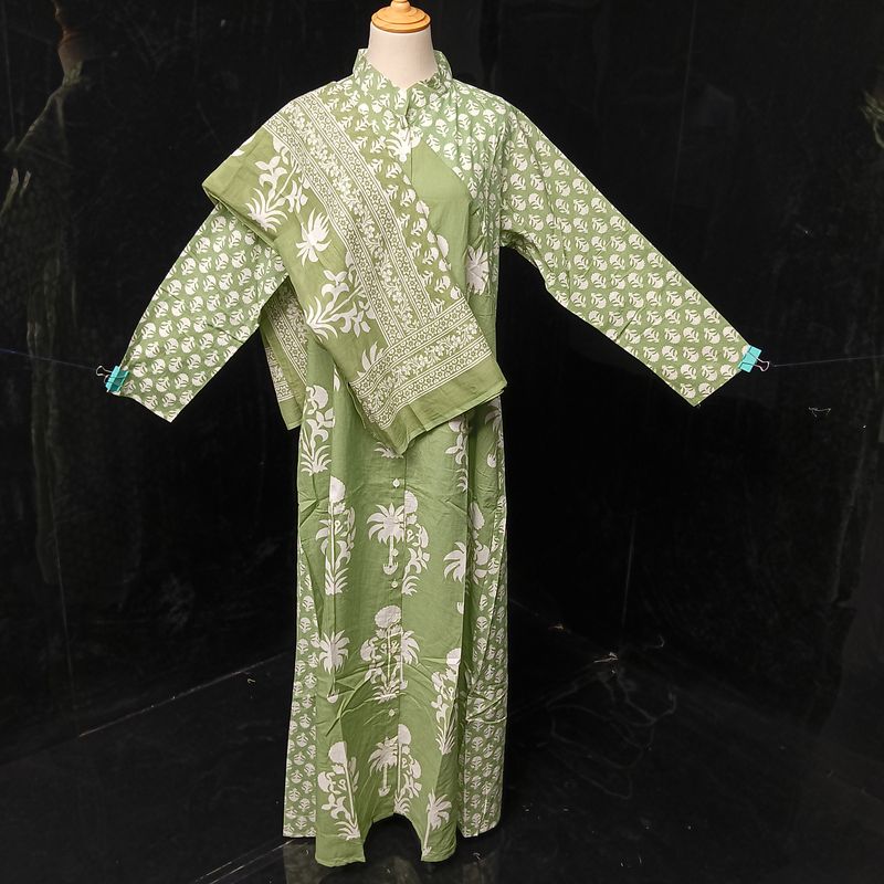 S-M Honey Printed Cotton Dress 57" Long Jalabiya With Sheila