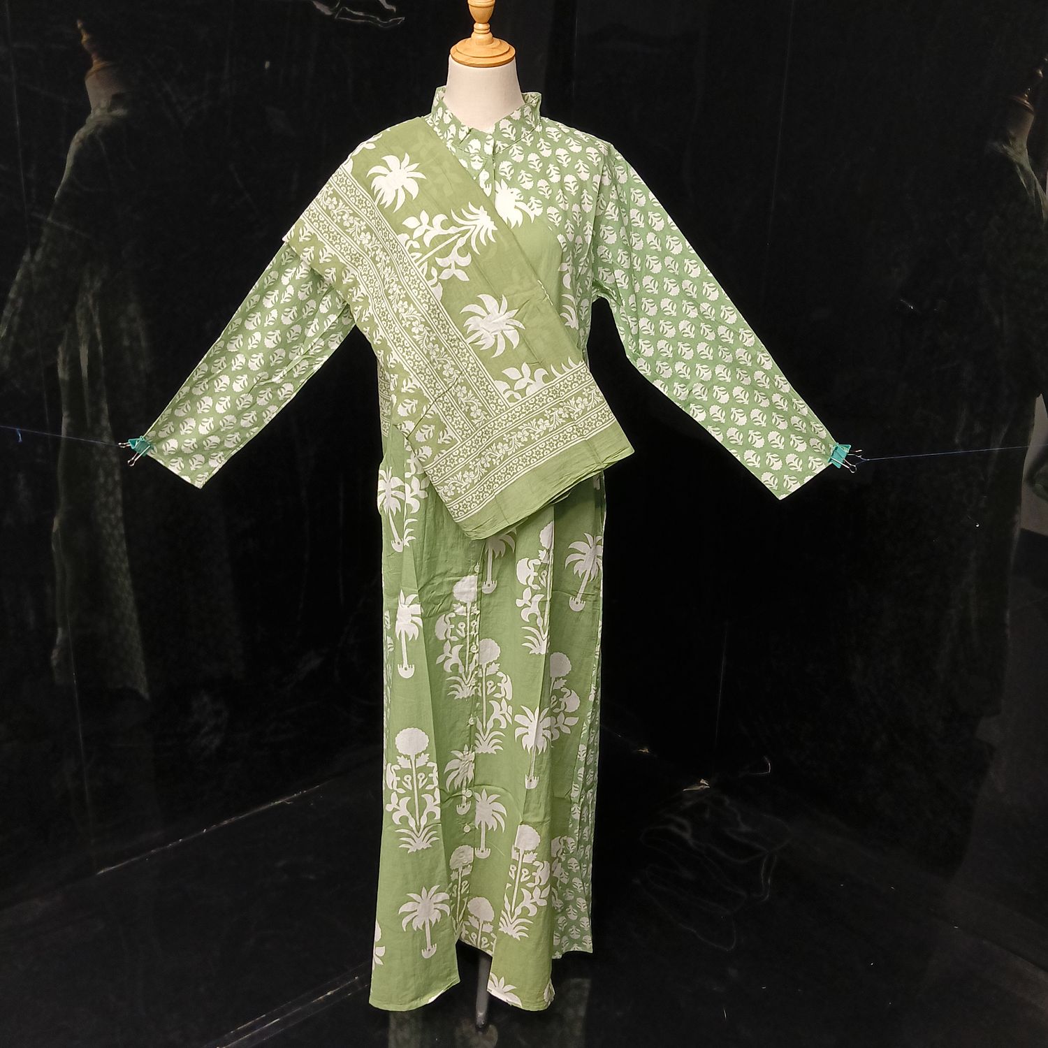 S-M Honey Printed Cotton Dress 57" Long Jalabiya With Sheila