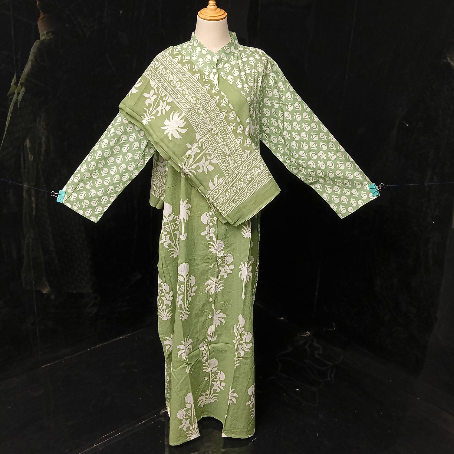 L-XL Honey Printed Cotton Dress 57" Long Jalabiya With Sheila