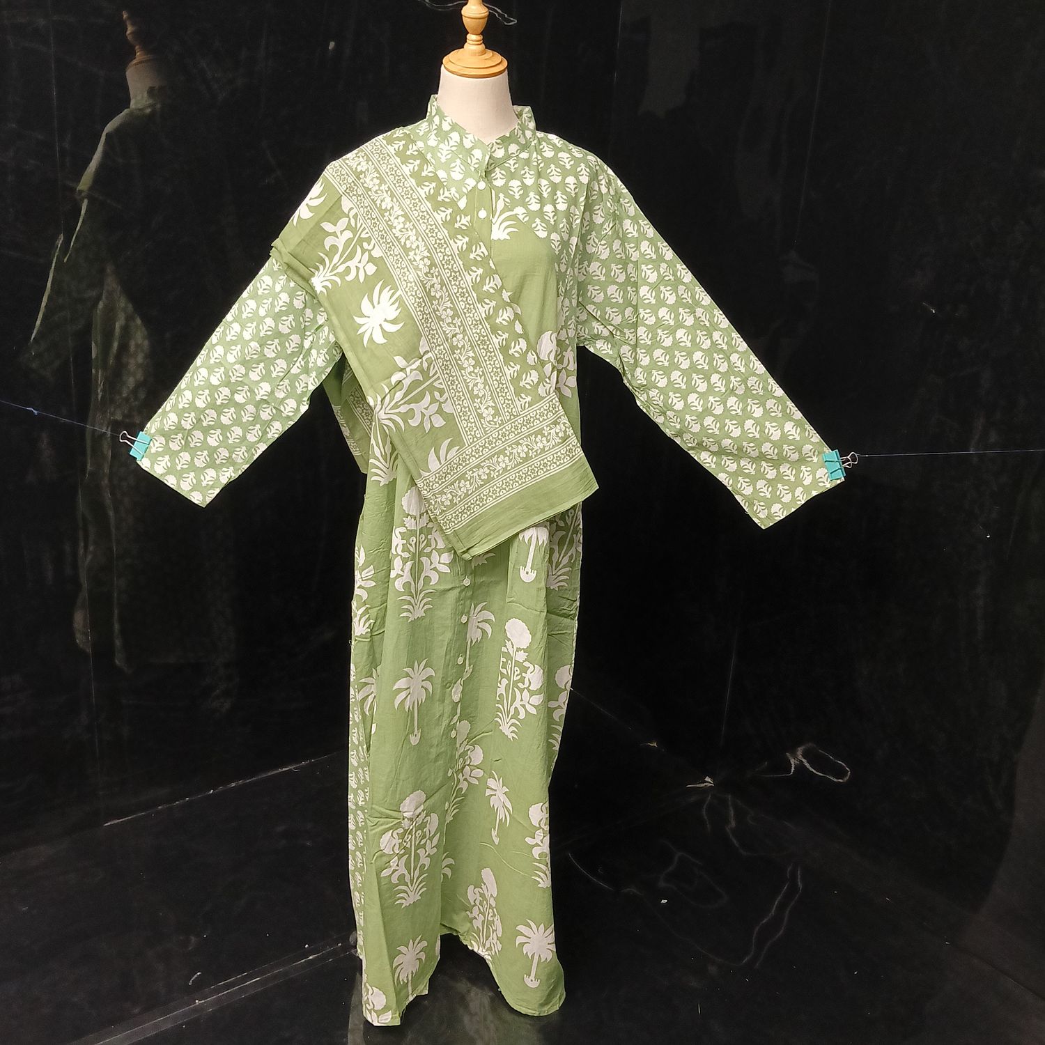 L-XL Honey Printed Cotton Dress 57" Long Jalabiya With Sheila