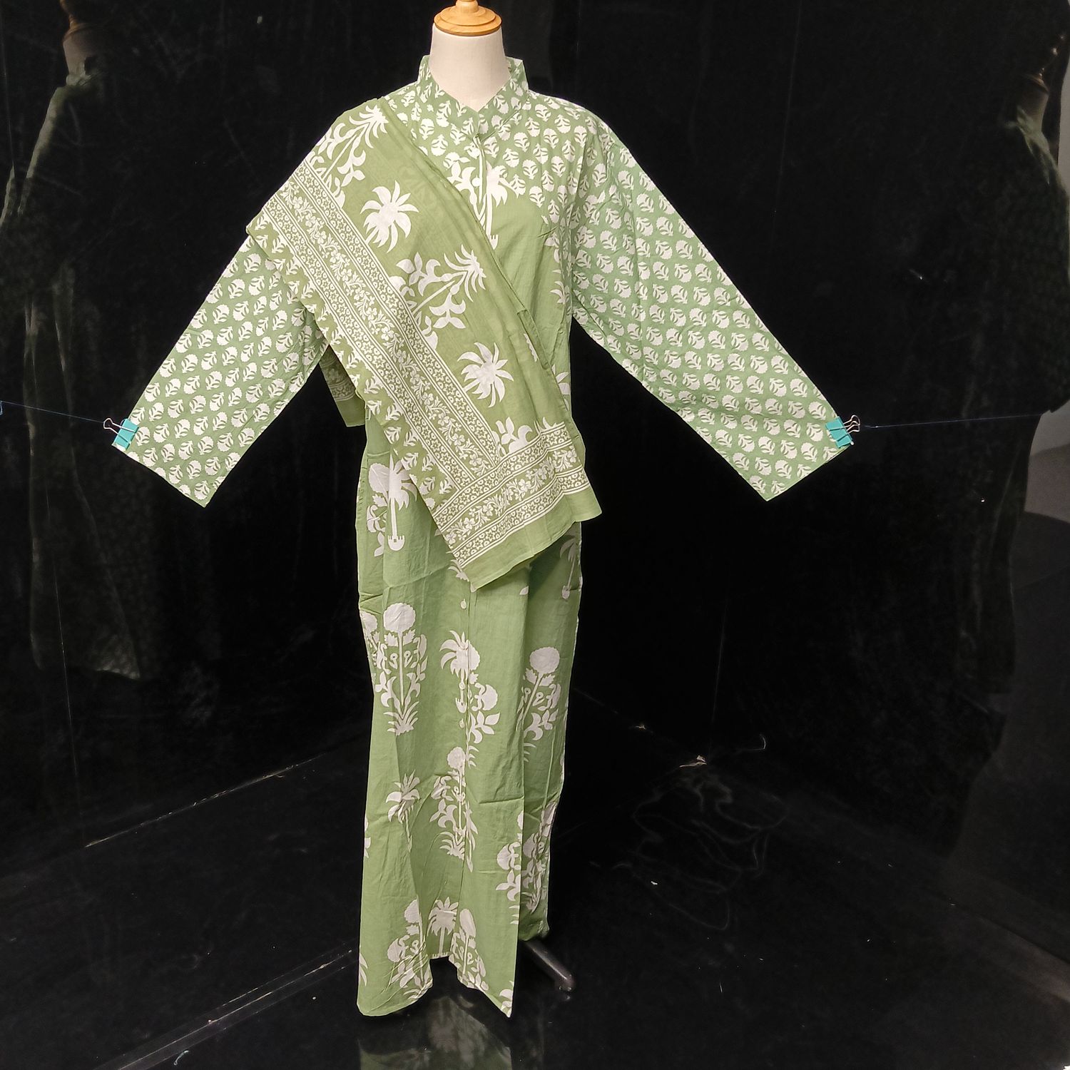 L-XL Honey Printed Cotton Dress 57" Long Jalabiya With Sheila