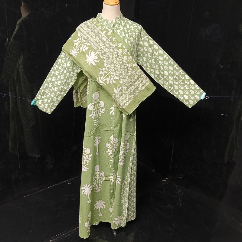 S-M Honey Printed Cotton Dress 57" Long Jalabiya With Sheila