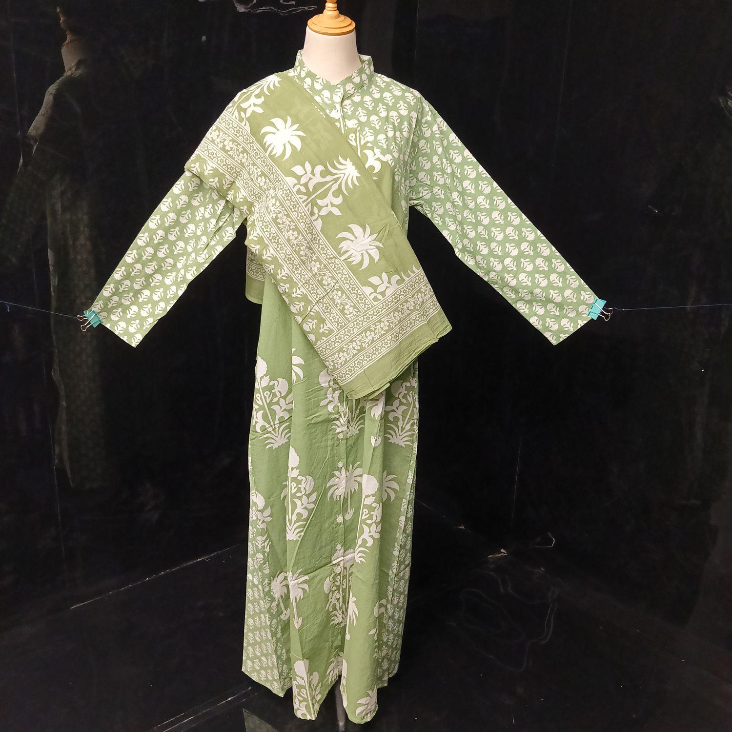 S-M Honey Printed Cotton Dress 57" Long Jalabiya With Sheila