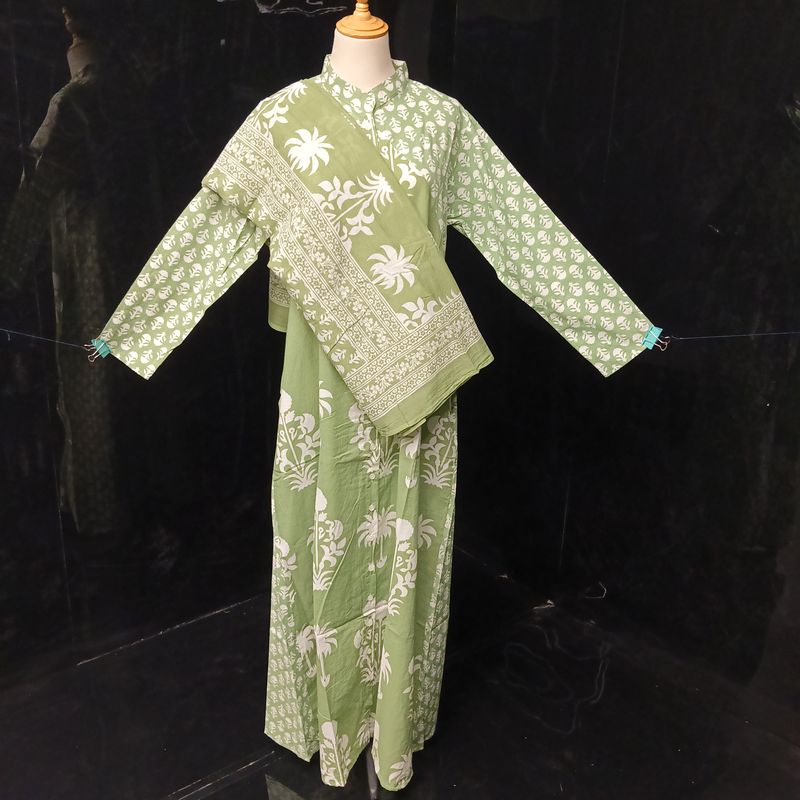 S-M Honey Printed Cotton Dress 57" Long Jalabiya With Sheila