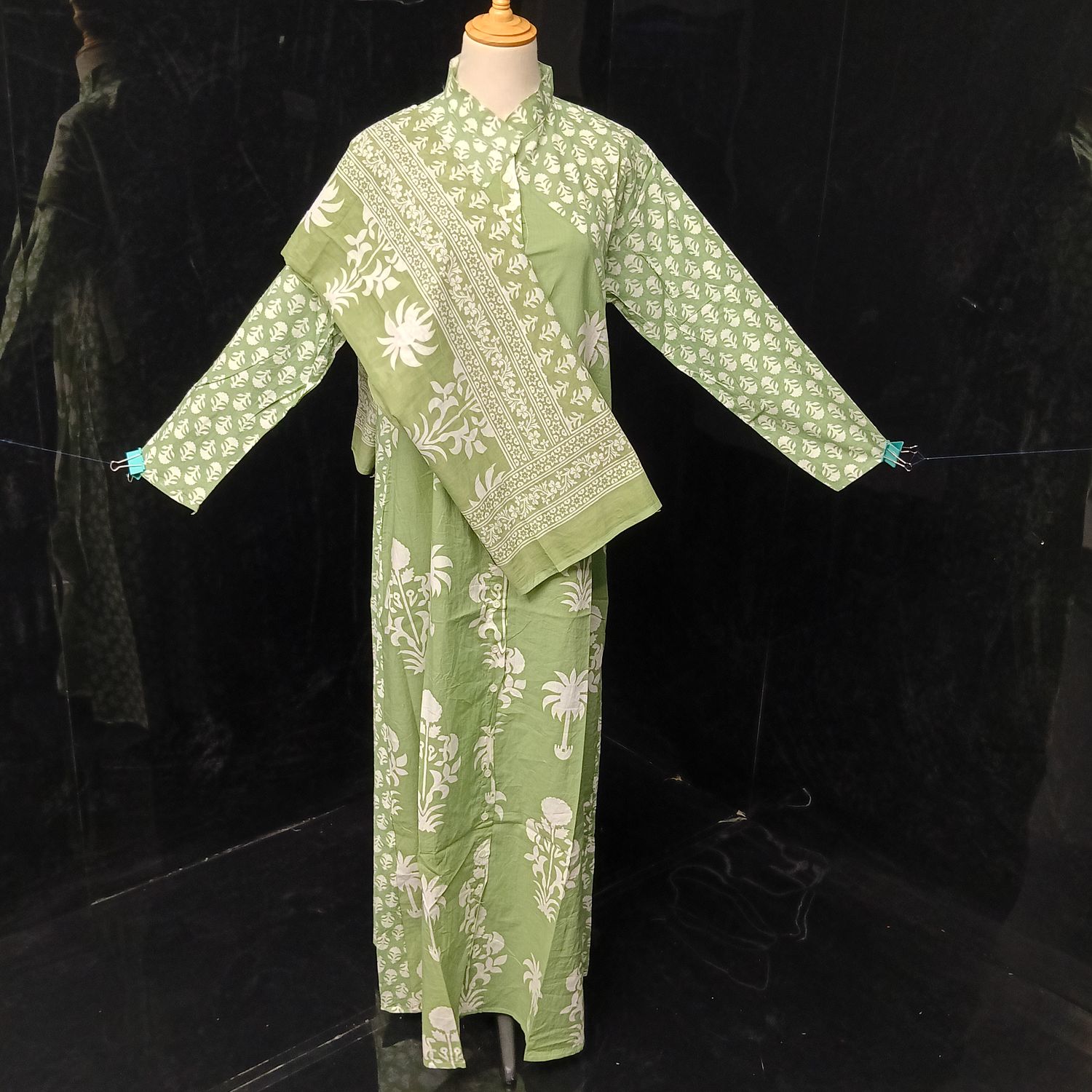 S-M Honey Printed Cotton Dress 57" Long Jalabiya With Sheila