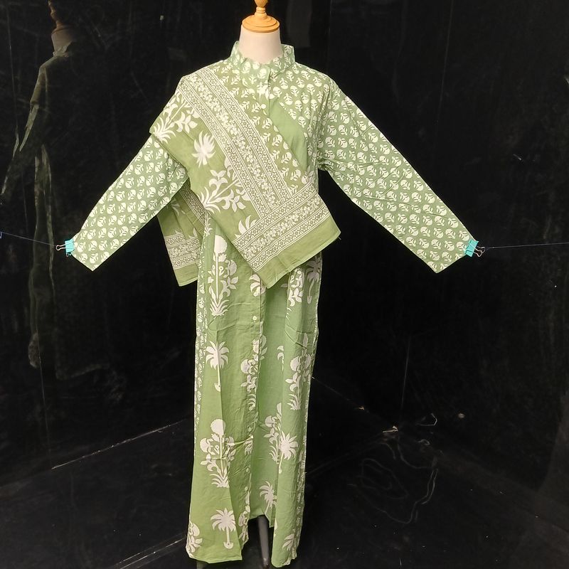 S-M Honey Printed Cotton Dress 57" Long Jalabiya With Sheila