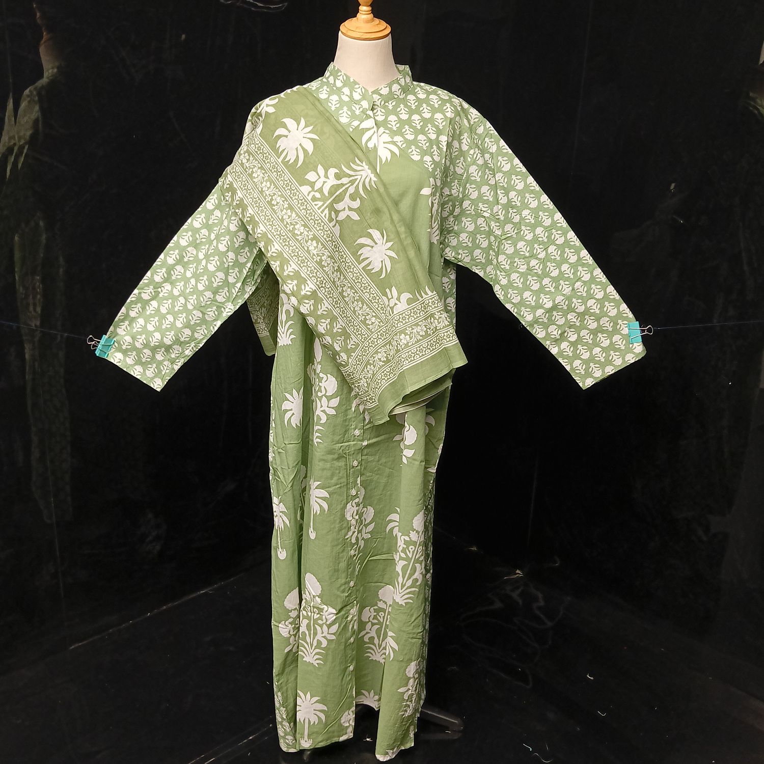 2XL-3XL Honey Printed Cotton Dress 57" Long Jalabiya With Sheila