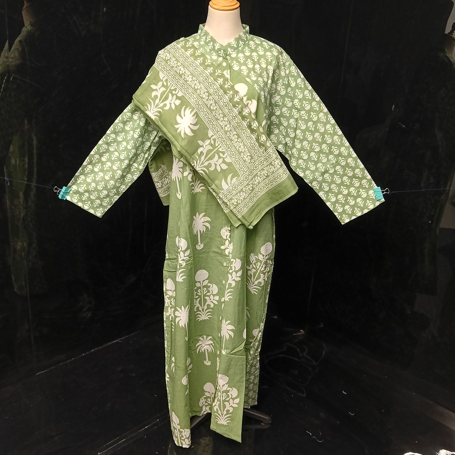 2XL-3XL Honey Printed Cotton Dress 57" Long Jalabiya With Sheila