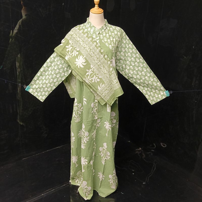 L-XL Honey Printed Cotton Dress 57" Long Jalabiya With Sheila