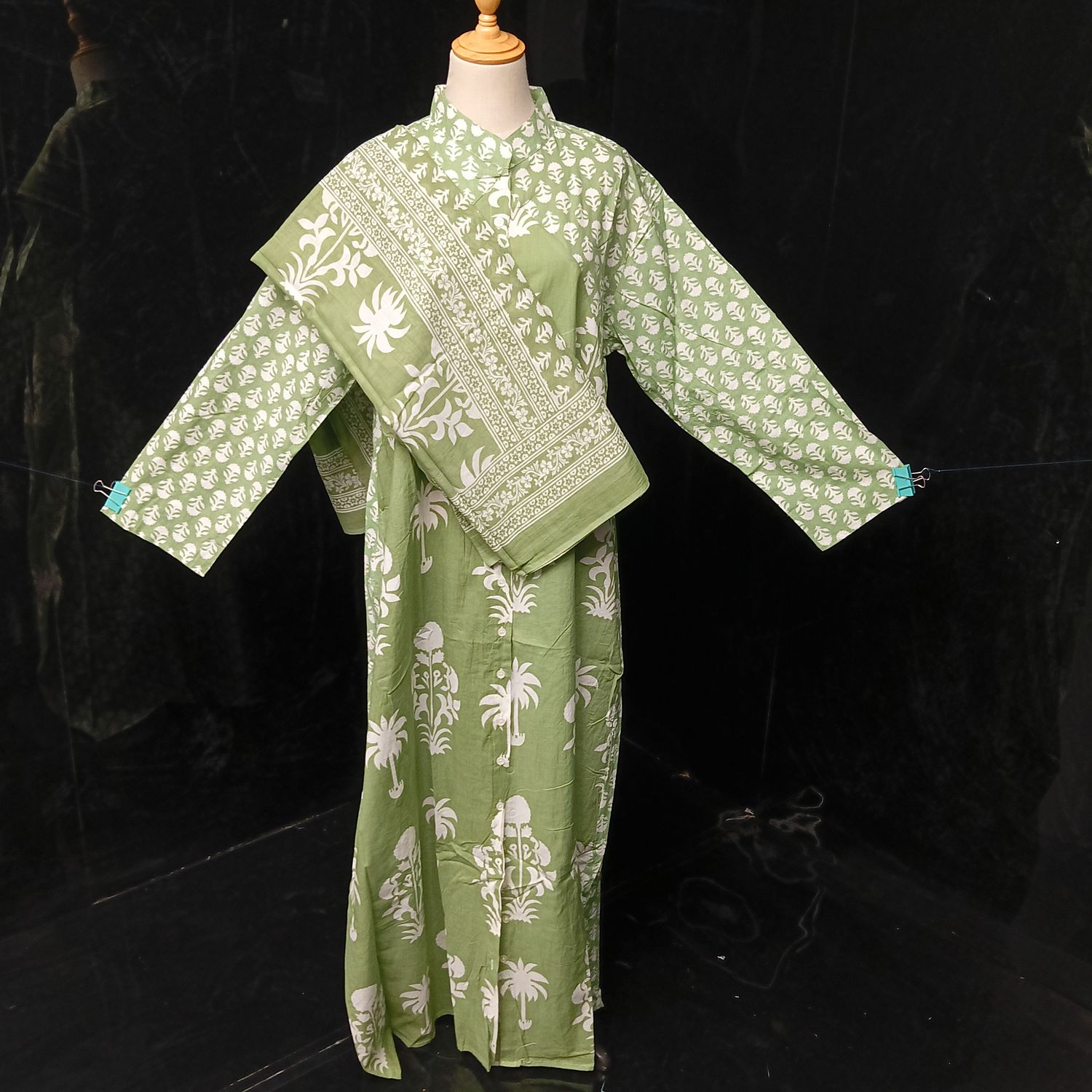 L-XL Honey Printed Cotton Dress 57" Long Jalabiya With Sheila