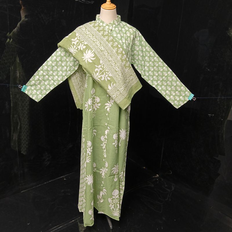 S-M Honey Printed Cotton Dress 57" Long Jalabiya With Sheila