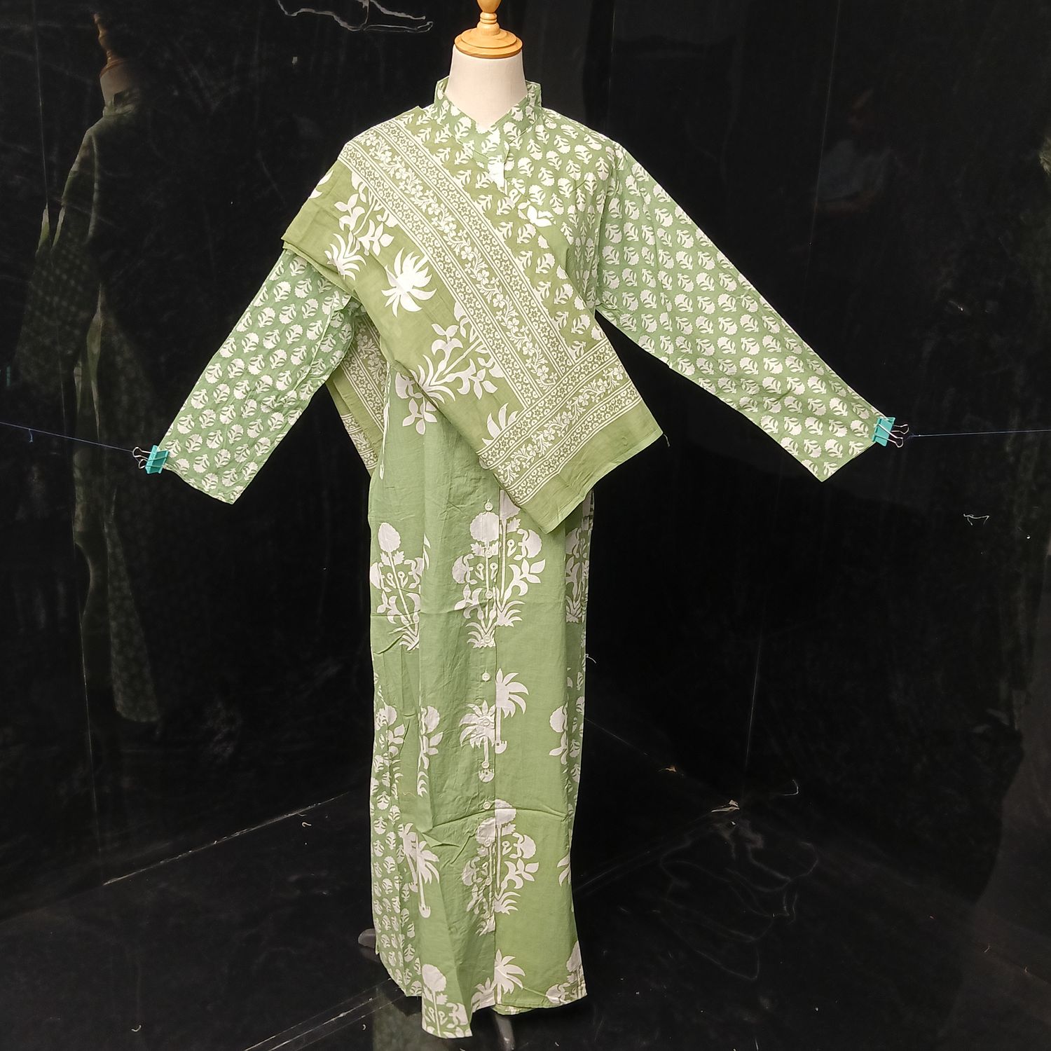 S-M Honey Printed Cotton Dress 57" Long Jalabiya With Sheila