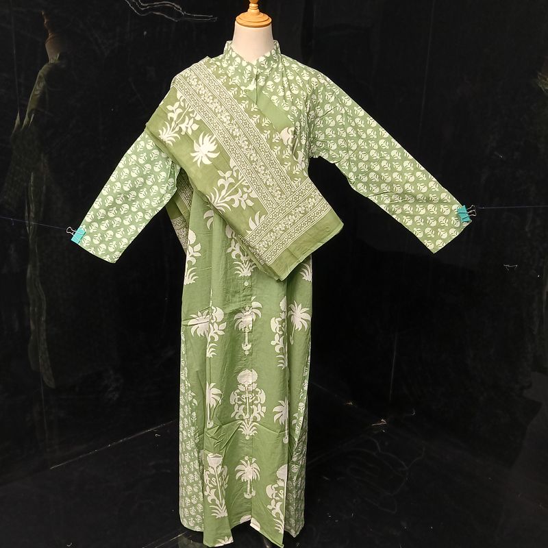 S-M Honey Printed Cotton Dress 57" Long Jalabiya With Sheila